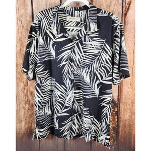 Tommy Bahama Shirt Men XL Black White Floral Hawaiian Silk Collared All Over